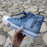 Sterne Seitlicher Reißverschluss Denim Schnürsneakers