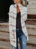 Lang Gestrickt Streifen Cardigan