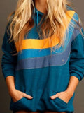 Blau Kapuze Lässig Patchwork Sweatshirt