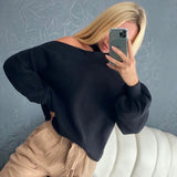 Langärmliger sexy schulterfreier Pullover