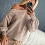 Langärmliger sexy schulterfreier Pullover