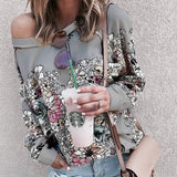 Bedruckter Rundhalsausschnitt Langarm Sweatshirt