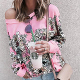 Bedruckter Rundhalsausschnitt Langarm Sweatshirt