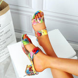 Mode Multifarbig Blockabsatz Offene Zehen Slippers Sandalen