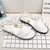 Perle Knöchelring Sling Flache Sandale Beige Weiß