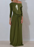 Langärmliges einfarbiges langes Kleid