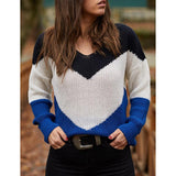 Farbe passend V-Neck Lange Ärmel Lose Knit Sweater
