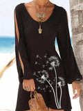 Löwenzahn Floral Bequem Elegant Schwarz Kleid mit Baumwolle