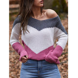 Farbe passend V-Neck Lange Ärmel Lose Knit Sweater