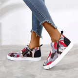 Canvas Camouflage Reißverschluss Flach Sneakers Rot Leopard