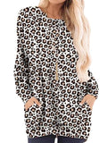 langen Ärmeln Leopard Round Neck T-Shirt
