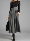 Elegantes V-Ausschnitt Langarm Midikleid
