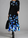 Retro langärmliges blumiges langes Kleid