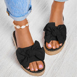 Süße Schleife Morandi-Farben Gewebt Plateau Sandalen