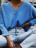 Lässiger V-Ausschnitt einfarbiger Pullover