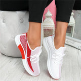 Mesh Flyknit Stoff Schnürsneakers Rot Orange Grau