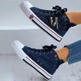 Schädel Anhänger Denim Reißverschluss Schnürsneakers