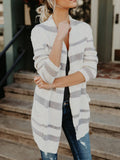 Lang Gestrickt Streifen Cardigan