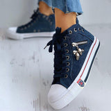 Schädel Anhänger Denim Reißverschluss Schnürsneakers