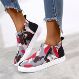 Canvas Camouflage Reißverschluss Flach Sneakers Rot Leopard