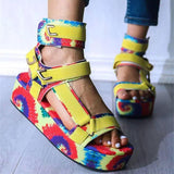Riemen Plateau Slingback Klettverschluss Keilabsatz Sandalette