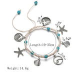 Boho Türkis Perlen Seesterne Muscheln Anhänger Fußkette Schmuck