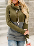 Armeegrün 1 Patchwork Wasserfallausschnitt Lässig Sweatshirt
