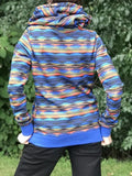 Blau Kapuze Retro Sweatshirt