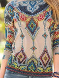 Multifarben Rundhals Patchwork Langarm Shirts & Blusen&Shirts