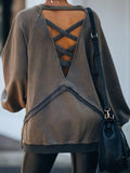 Grau Patchwork Sexy Rundhals Baumwollgemisch Sweatshirt