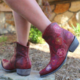 Rot Blumenstickerei Date Blockabsatz Stiefelette