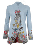 Langarm Stehkragen Mantel mit Blumemuster