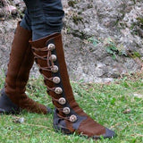 Geknöpfter Stiefel aus Leder mit Schnürung für Damen