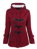 Große Größen Geknöpfte Lange Winterjacke mit Kapuze und Taschen