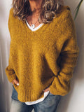 V-Ausschnitt Langarm Gestrickter Pullover mit Kapuze