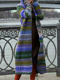 Große Größen Ethnische Strickjacke Damen mit Kapuze