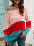 Leicht Farbe Block Gestrickt Keid Pullover