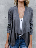 Einfarbige Jacke aus Kunstwildleder mit Schalkragen