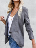 Einfarbige Jacke aus Kunstwildleder mit Schalkragen