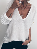 Einfarbiges Langarmshirt mit V-Ausschnitt