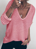Einfarbiges Langarmshirt mit V-Ausschnitt