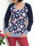 Dunkelblau Rundhals Print Lässig Shirts & Blusen&Shirts