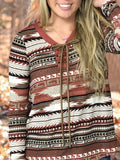 Multifarben Langarm Print Lässig Ethnisch Sweatshirt