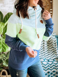 Blau Kapuze Paneeliert Langarm Unifarben Sweatshirt