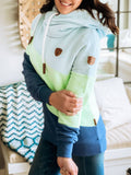 Blau Kapuze Paneeliert Langarm Unifarben Sweatshirt