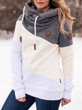 Multifarben Unifarben Langarm Paneeliert Kapuze Sweatshirt