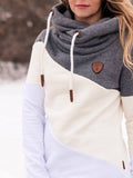 Multifarben Unifarben Langarm Paneeliert Kapuze Sweatshirt