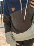 Grau-Blau Farbblock Kapuze Langarm Shirts & Blusen&Shirts