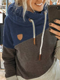 Grau-Blau Farbblock Kapuze Langarm Shirts & Blusen&Shirts