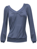 Blau Langarm V-Ausschnitt Paneeliert Shirts & Blusen&Shirts